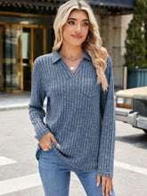 Ribbed Johnny Collar Long Sleeve T-Shirt OutfitFlow